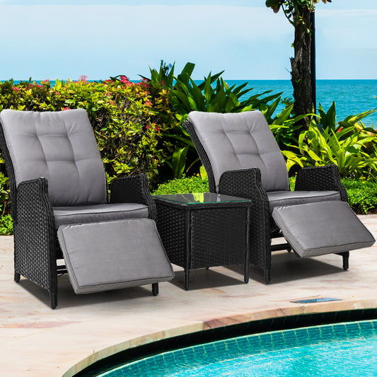 Gardeon Black 3 Piece Recliner Set