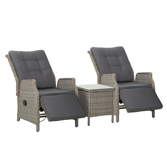 Gardeon Grey 3 Piece Recliner Set