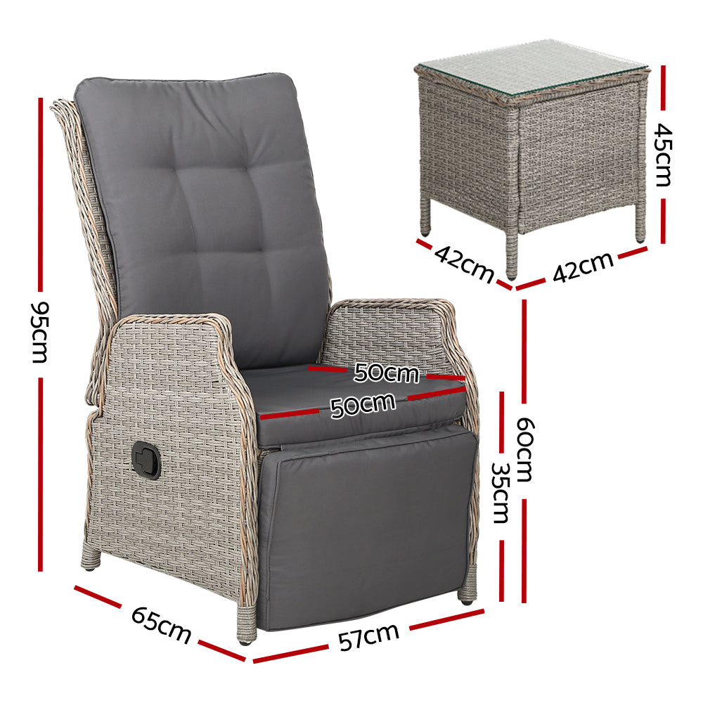 Gardeon Grey 3 Piece Recliner Set