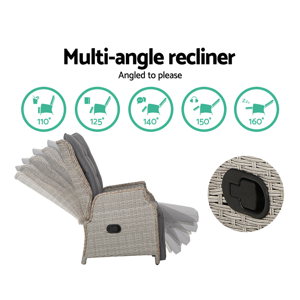 Gardeon Grey 3 Piece Recliner Set
