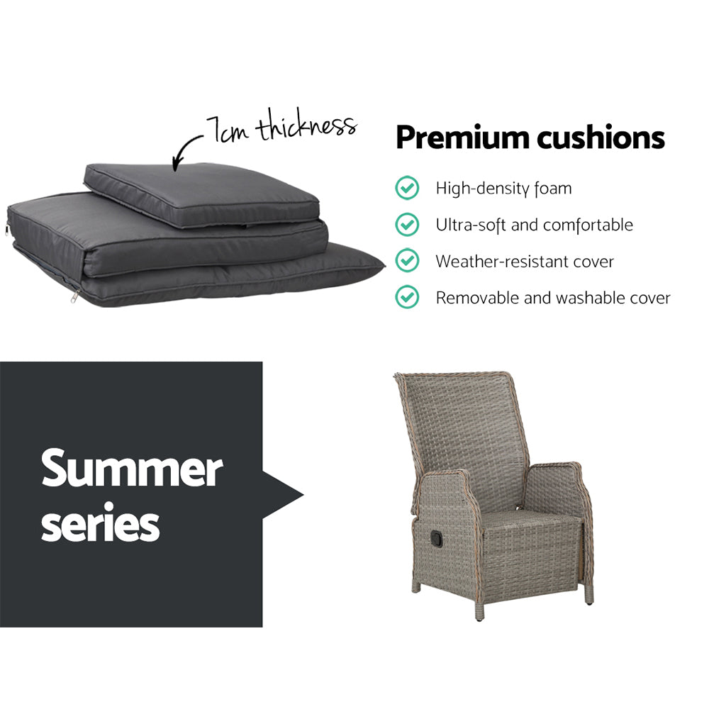 Gardeon Grey 3 Piece Recliner Set