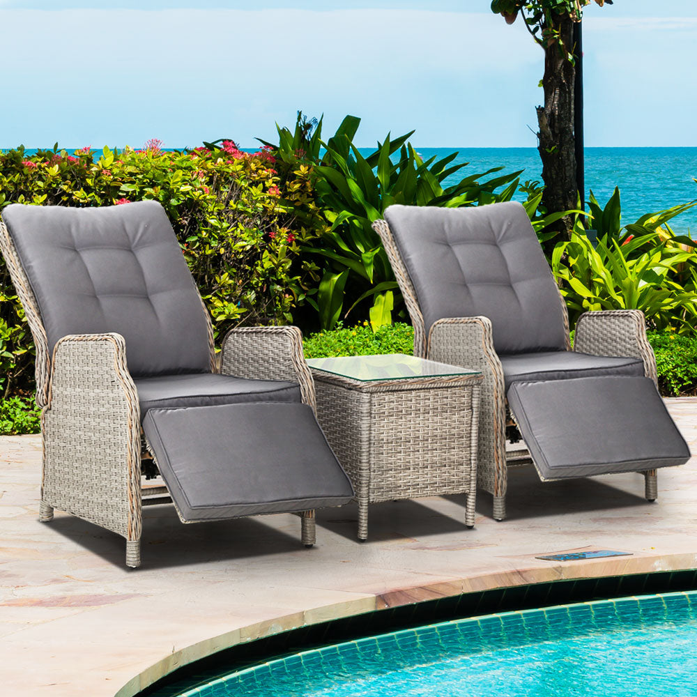 Gardeon Grey 3 Piece Recliner Set