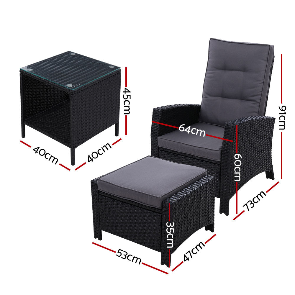 Gardeon 5 Piece Black Recliner Set