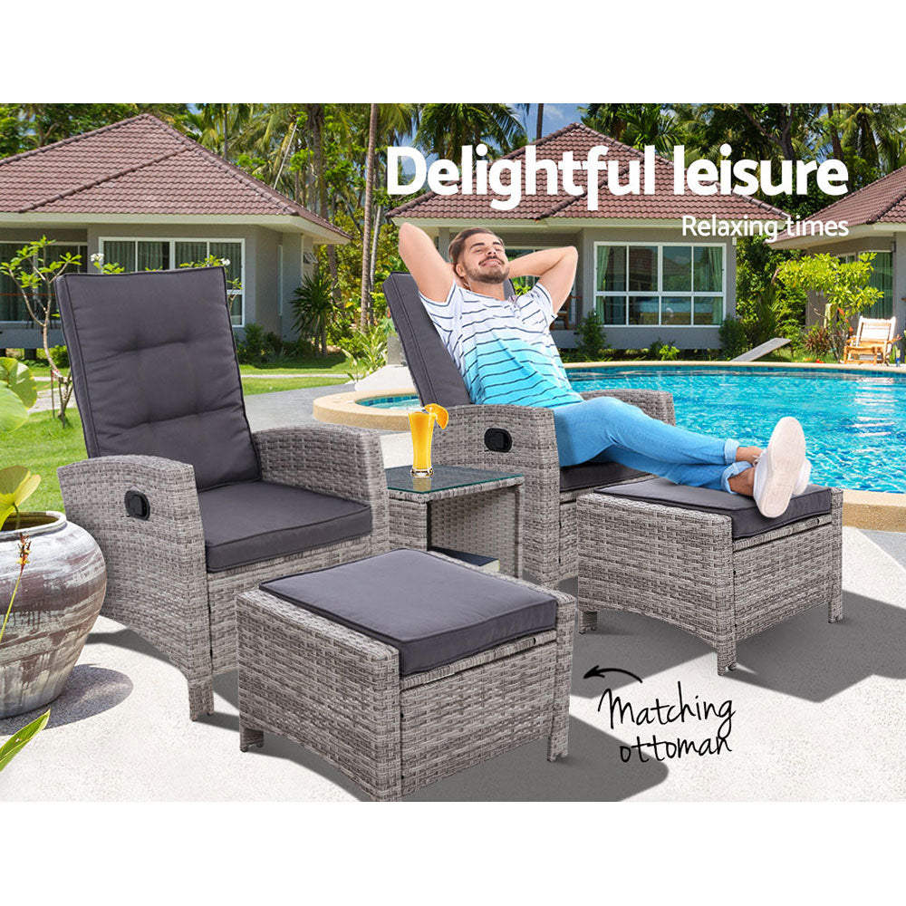 Gardeon 5 Piece Grey Recliner Set