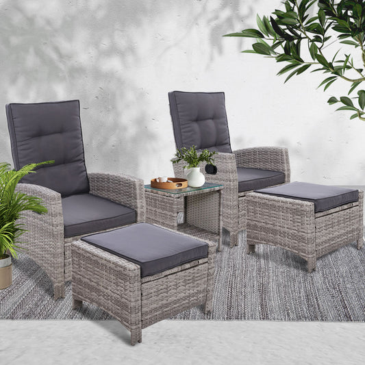 Gardeon 5 Piece Grey Recliner Set