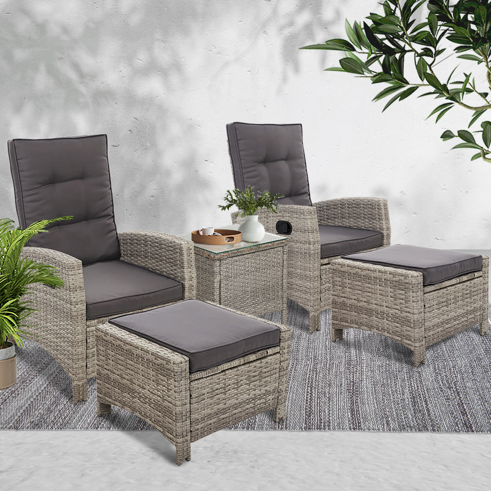 Gardeon 5 Piece Grey Recliner Set