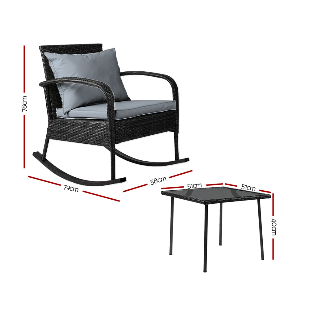 Gardeon 3 Piece Rocking Chair and Table Set