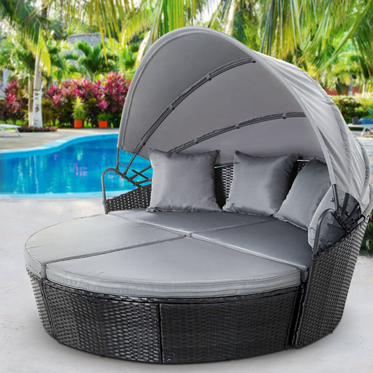 Gardeon Black Wicker Sun Lounge