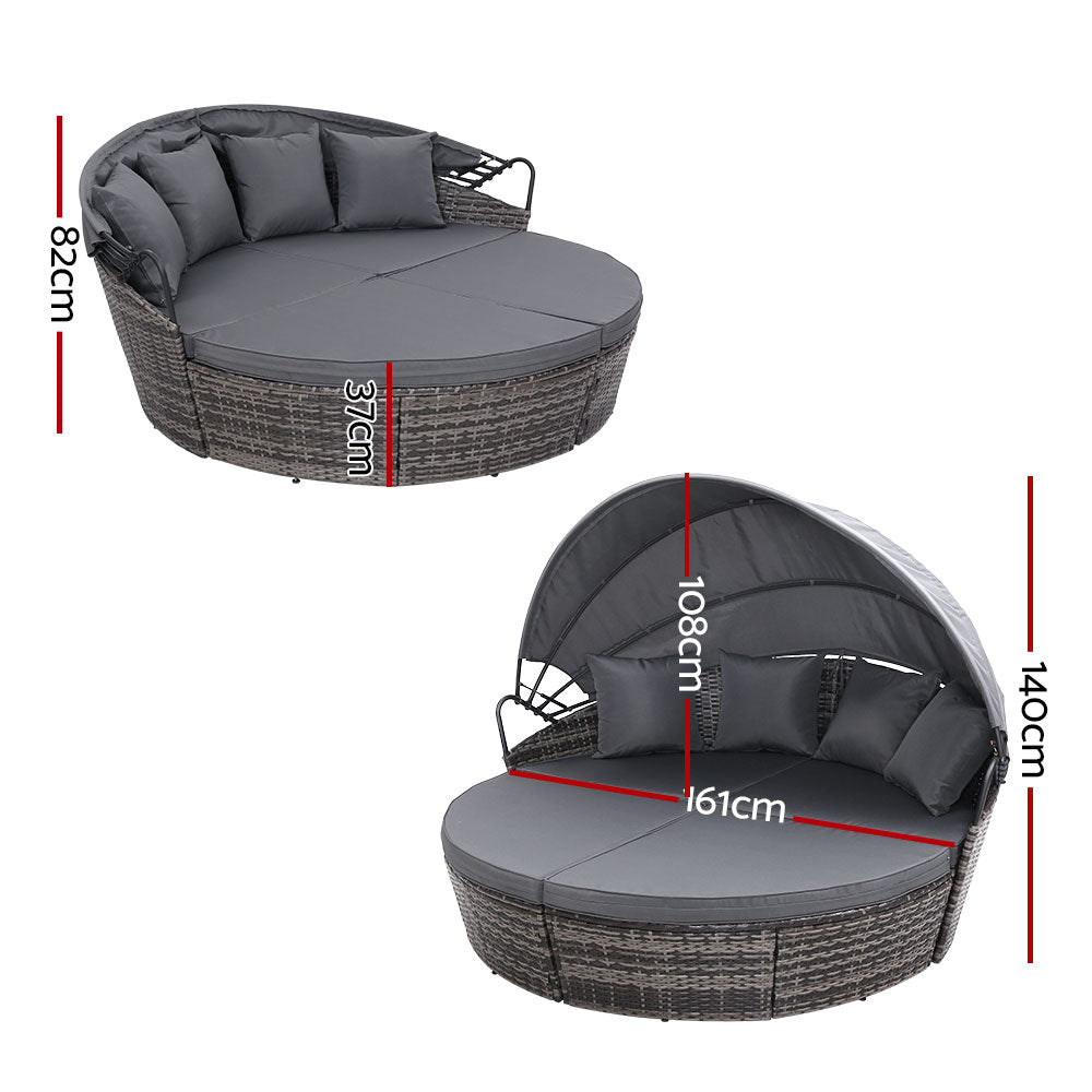 Gardeon Grey Wicker Sun Lounge