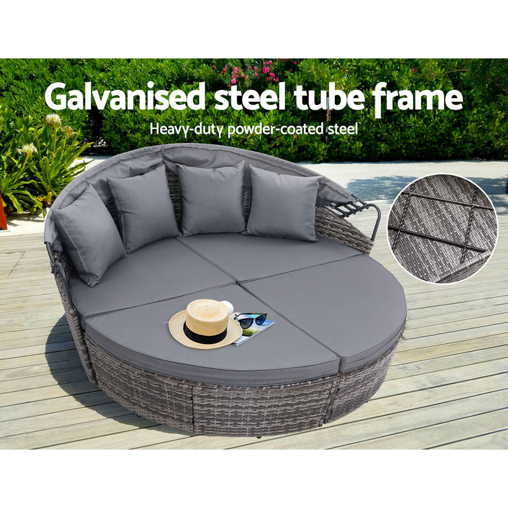 Gardeon Grey Wicker Sun Lounge