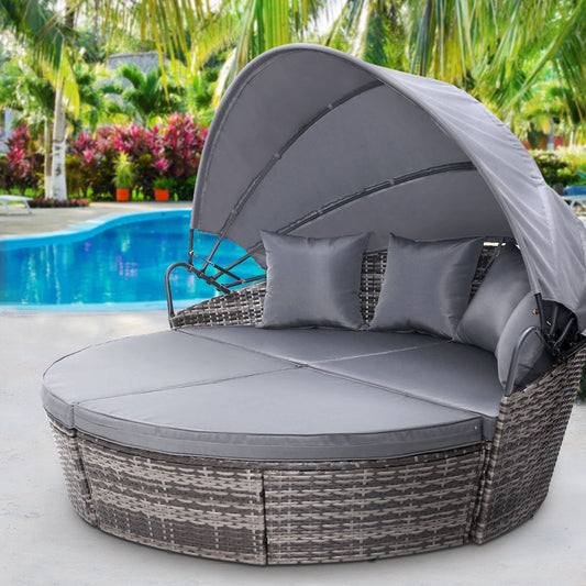 Gardeon Grey Wicker Sun Lounge
