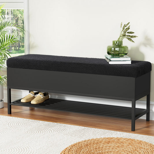 Black Boucle 110cm Ottoman with Storage