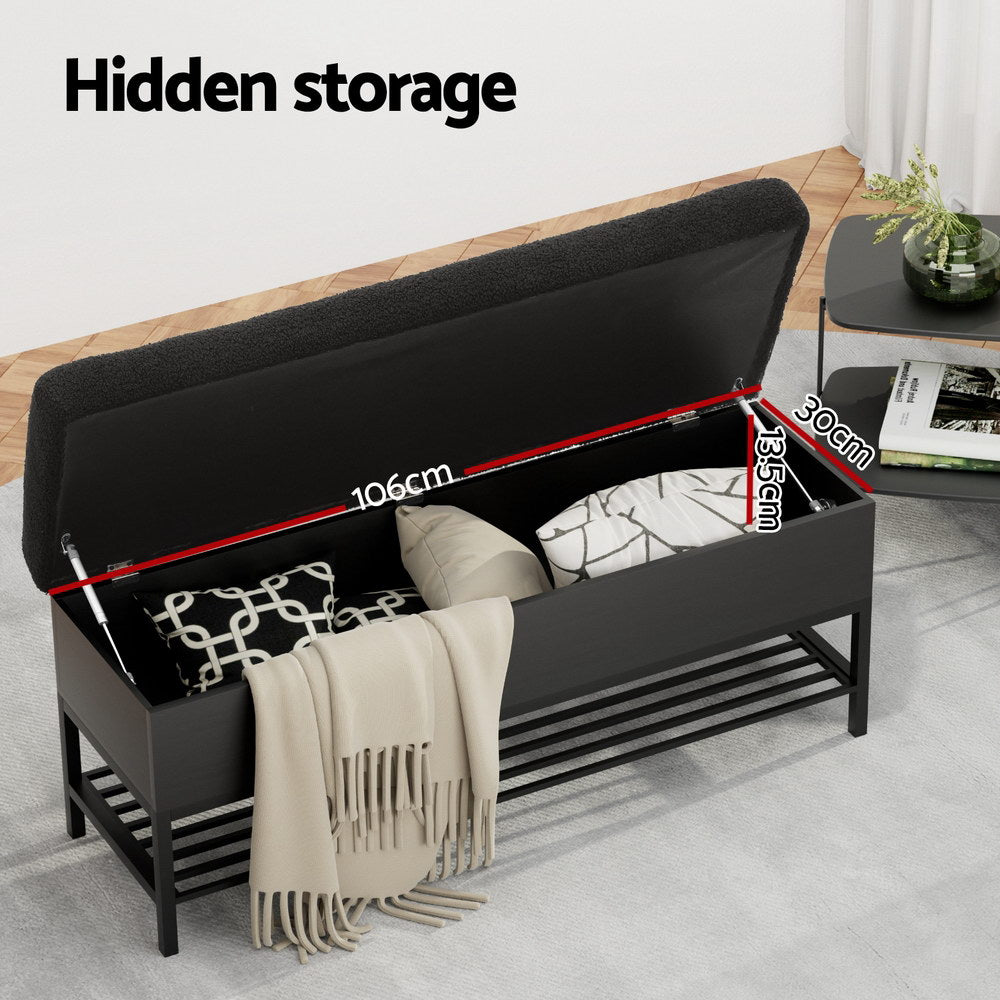Black Boucle 110cm Ottoman with Storage