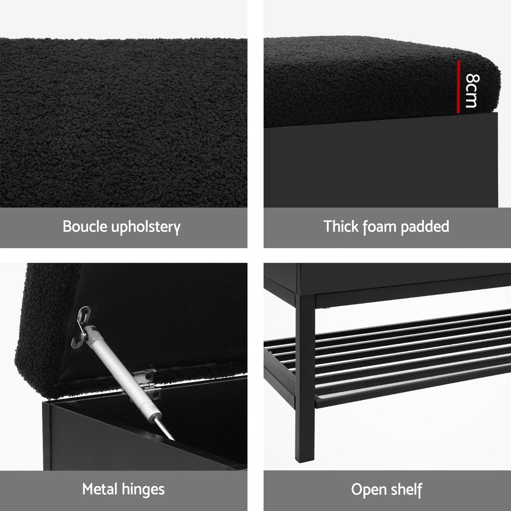 Black Boucle 110cm Ottoman with Storage