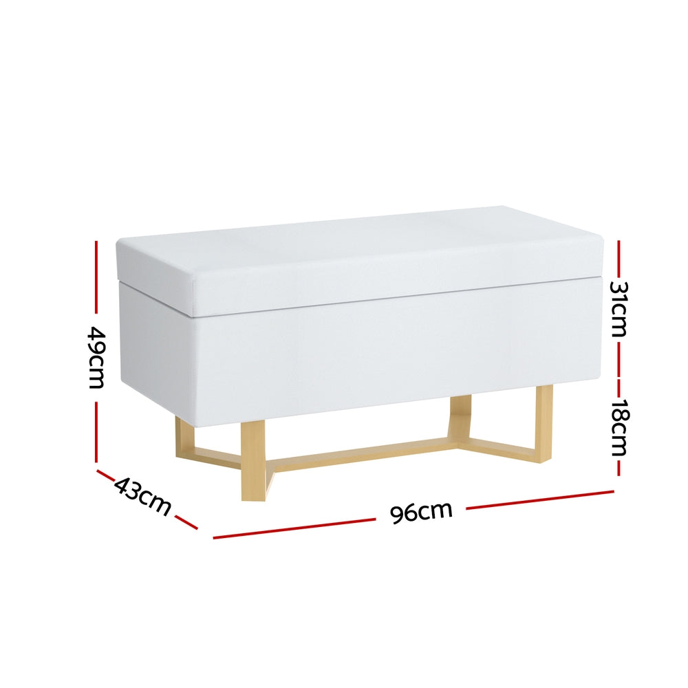 Linen White 96cm Ottoman with Storage