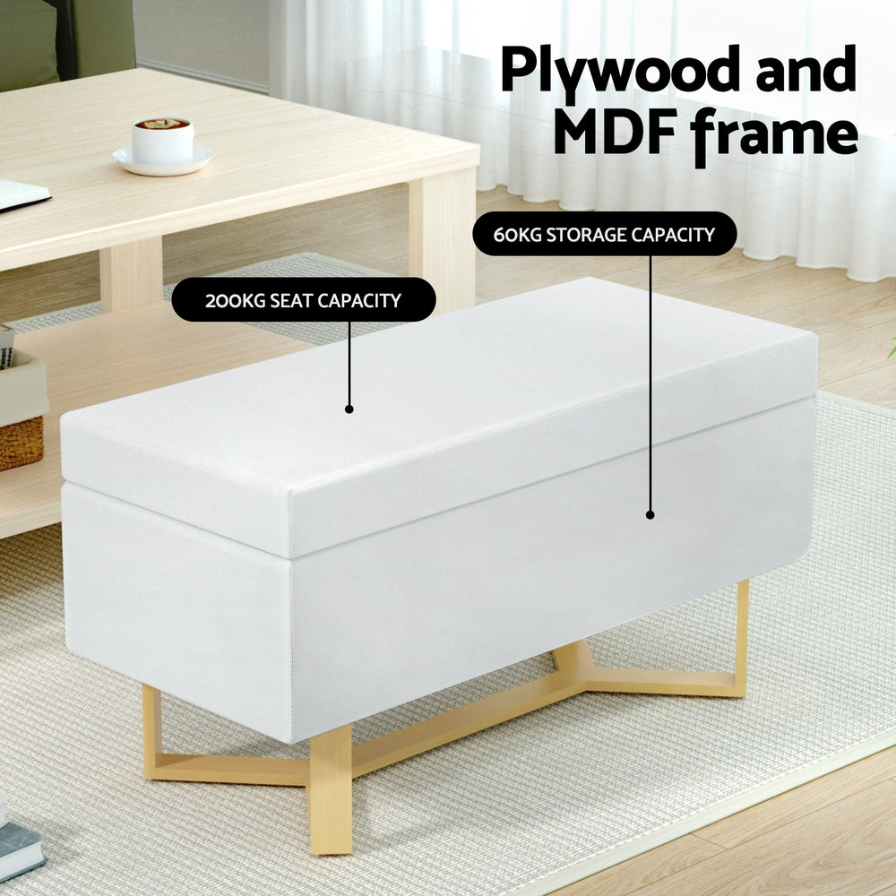 Linen White 96cm Ottoman with Storage