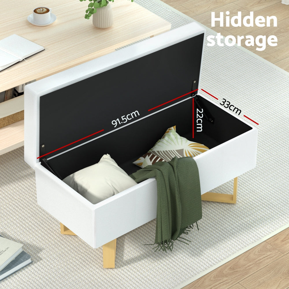 Linen White 96cm Ottoman with Storage