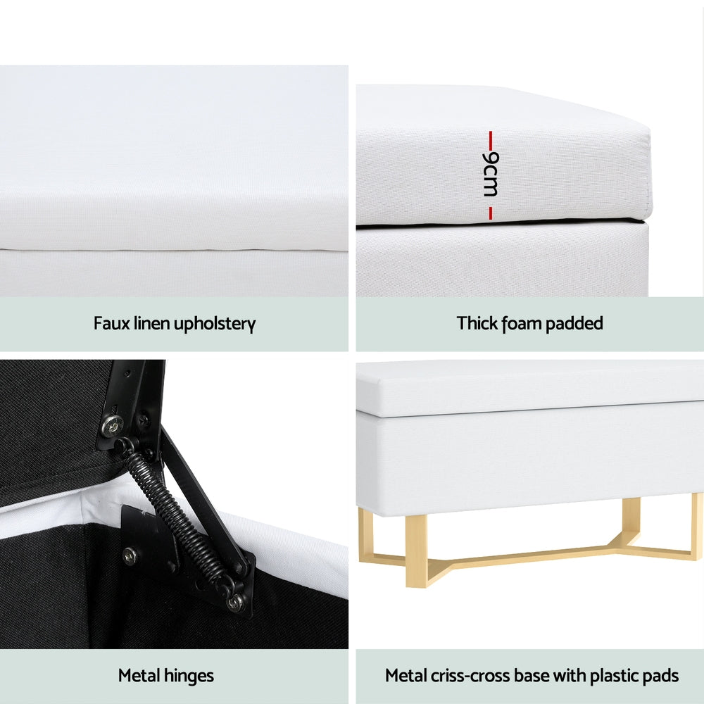 Linen White 96cm Ottoman with Storage