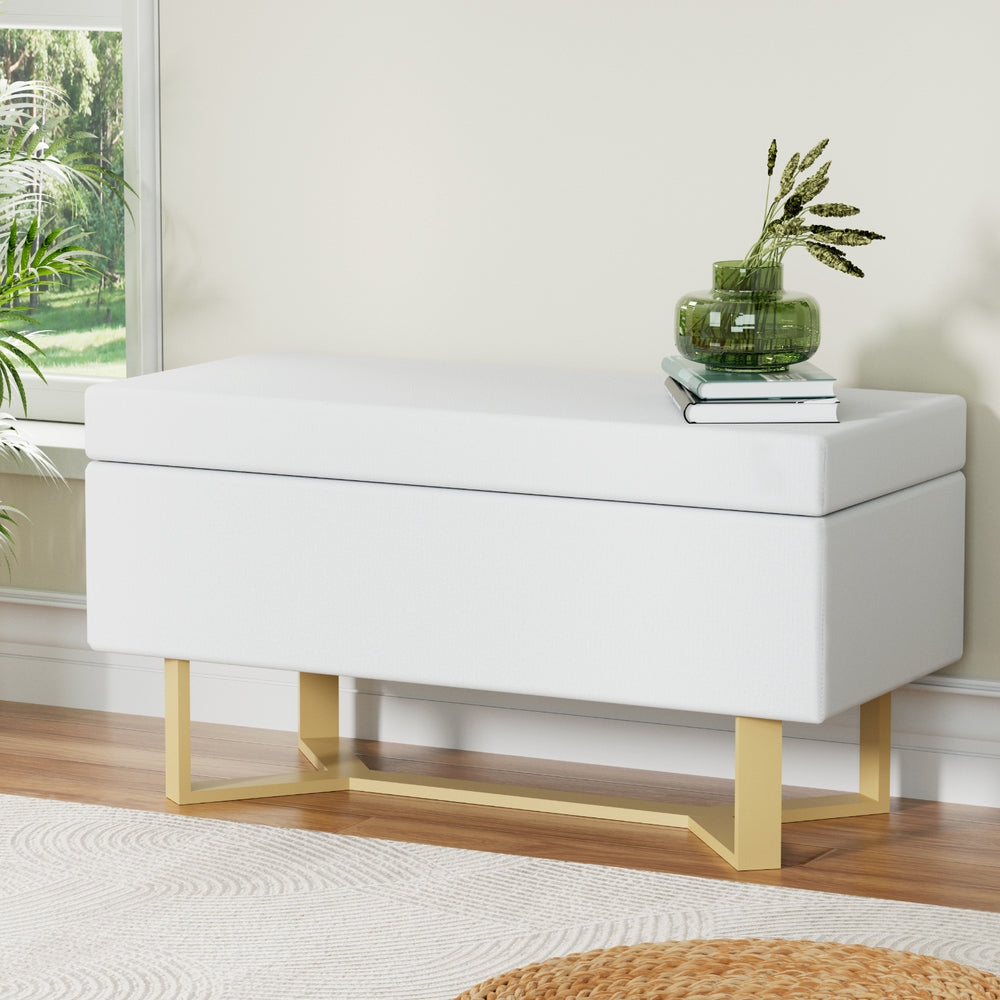 Linen White 96cm Ottoman with Storage
