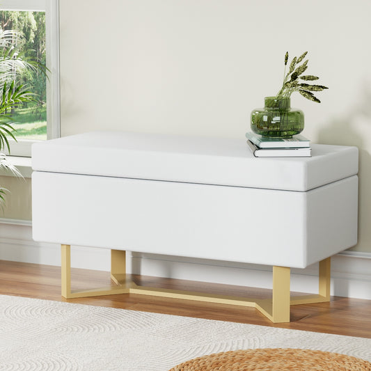 Linen White 96cm Ottoman with Storage