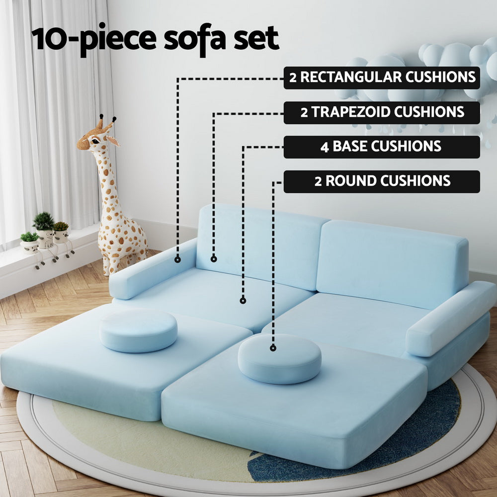 Artiss Velvet Blue 2 Seater Child Play DIY Modular Lounge