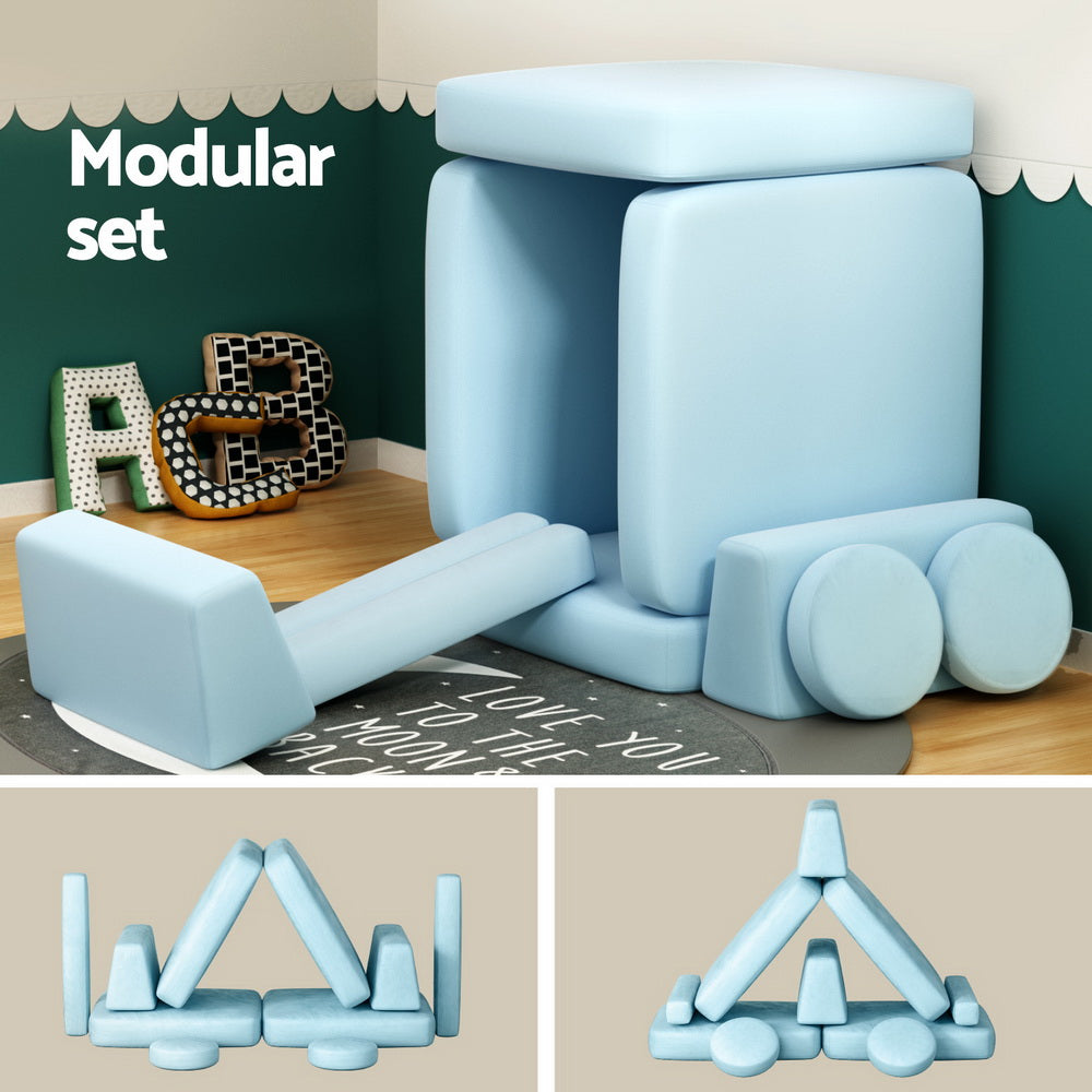 Artiss Velvet Blue 2 Seater Child Play DIY Modular Lounge