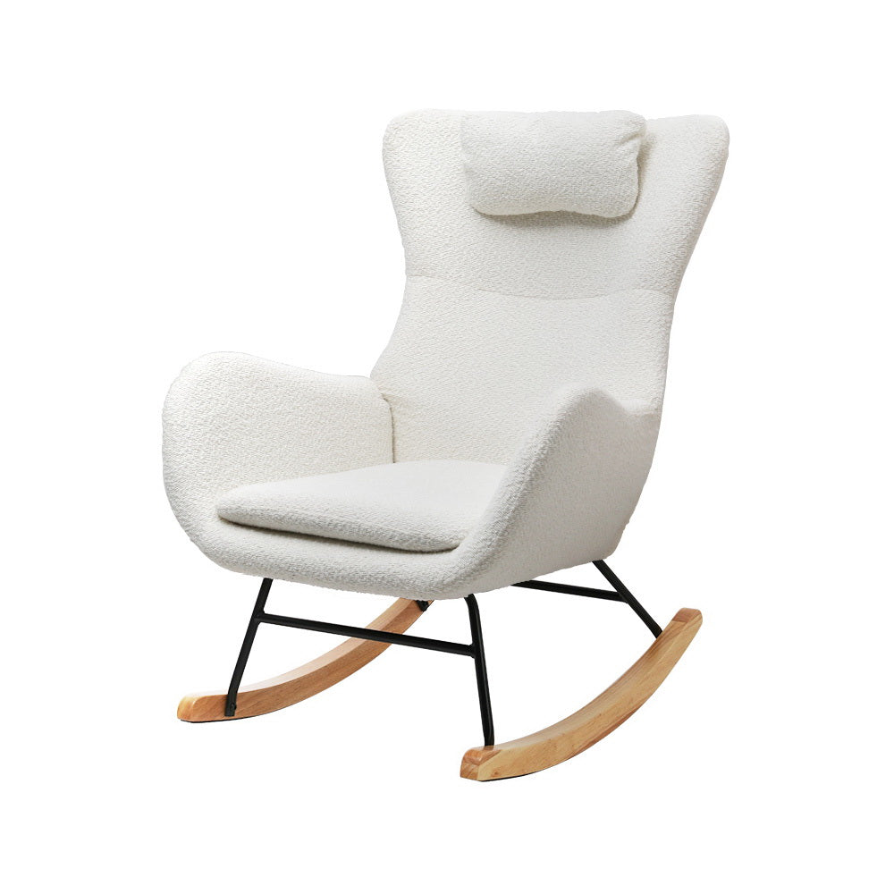 Ada White Boucle Rocking Chair with Pillow