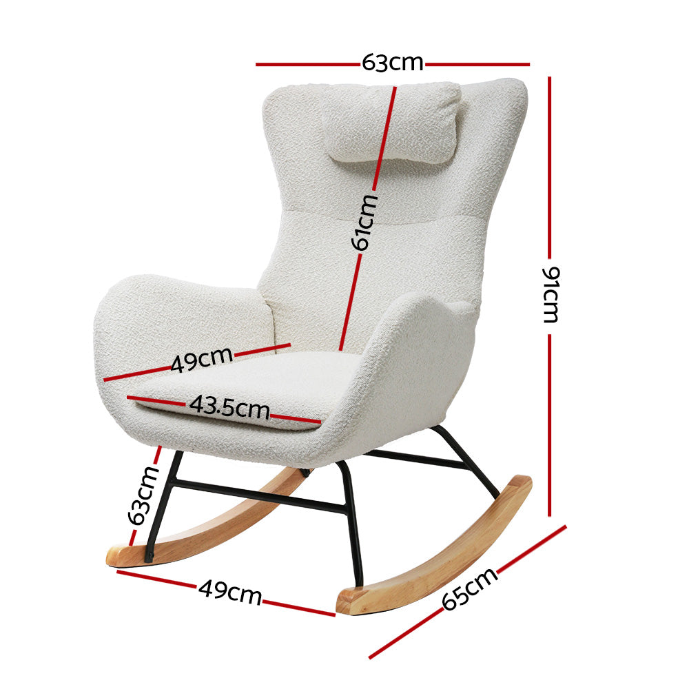 Ada White Boucle Rocking Chair with Pillow
