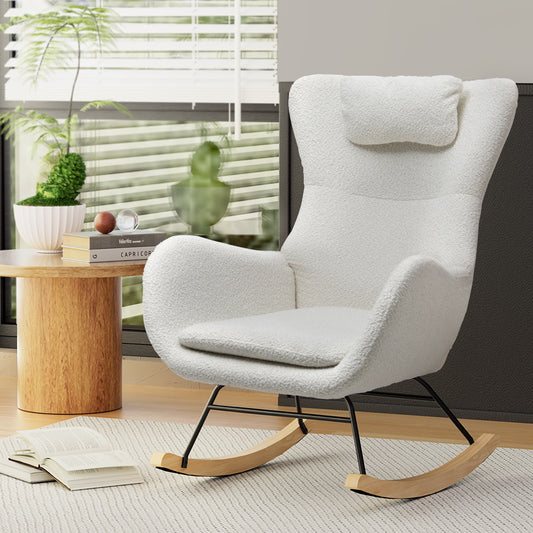Ada White Boucle Rocking Chair with Pillow
