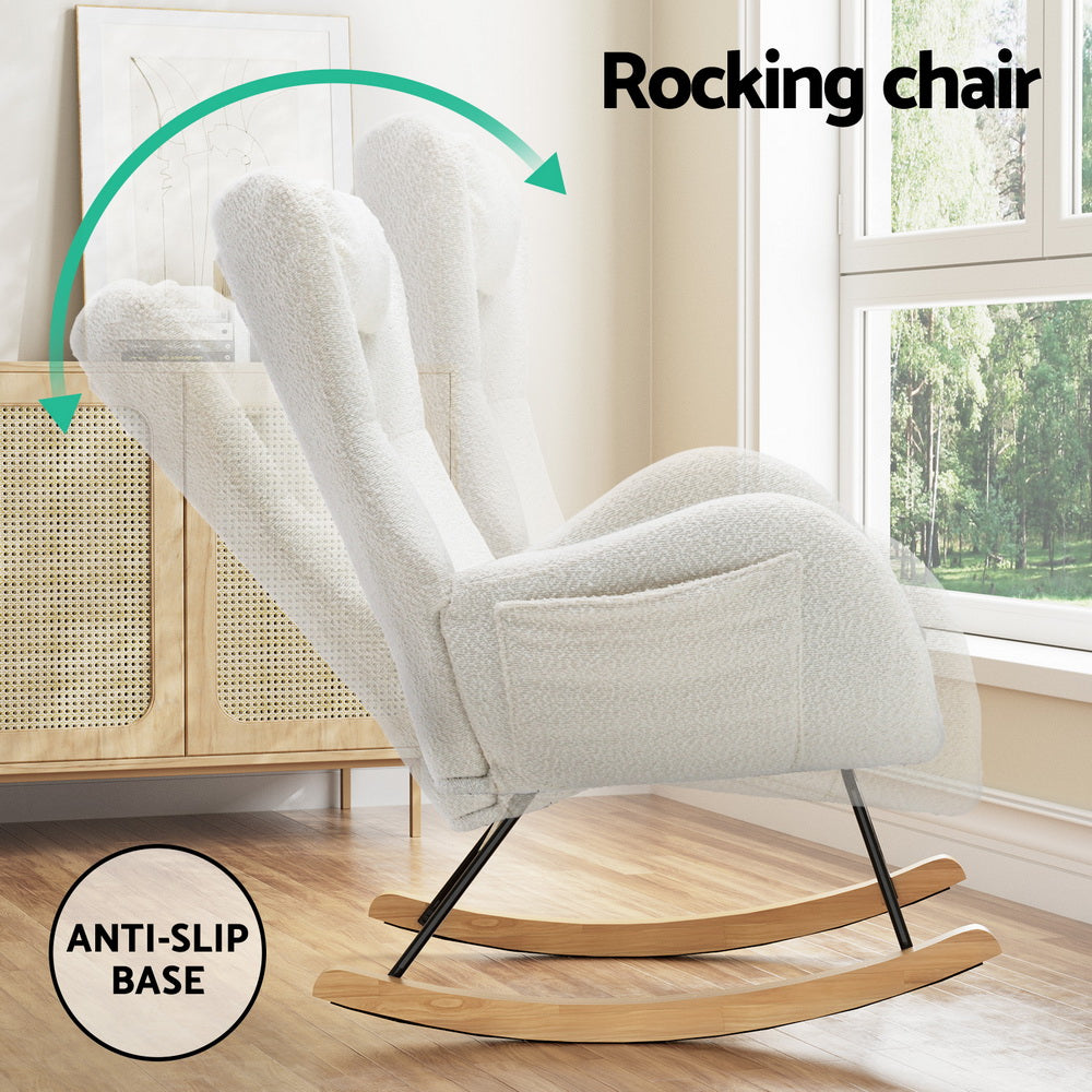 Ada White Boucle Rocking Chair with Pillow