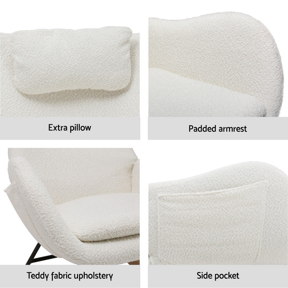 Ada White Boucle Rocking Chair with Pillow