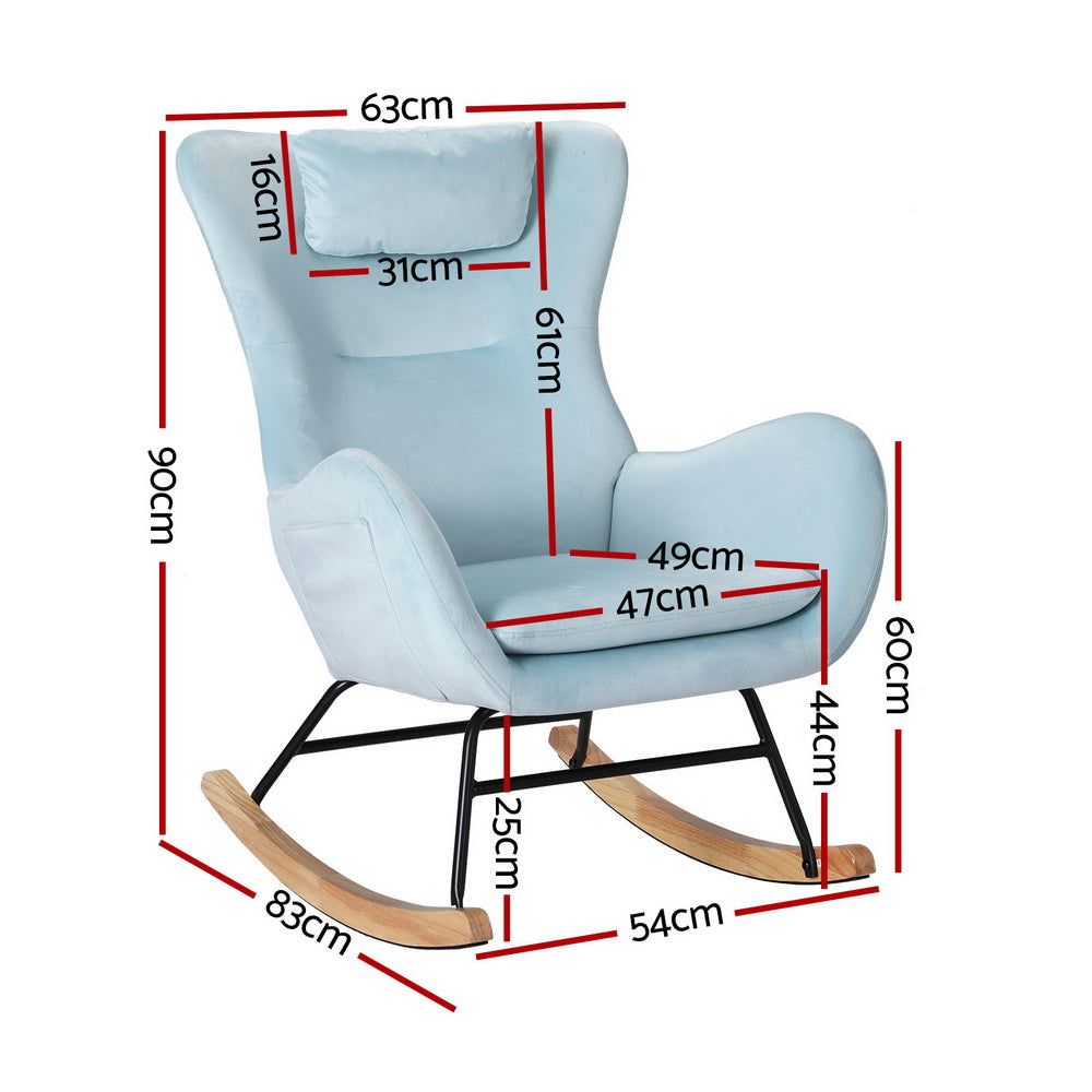 ADA Blue Velvet Rocking Chair with Pillow