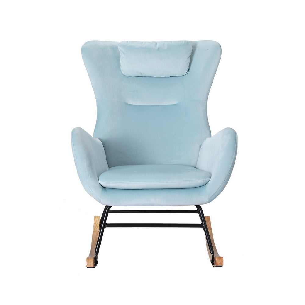 ADA Blue Velvet Rocking Chair with Pillow
