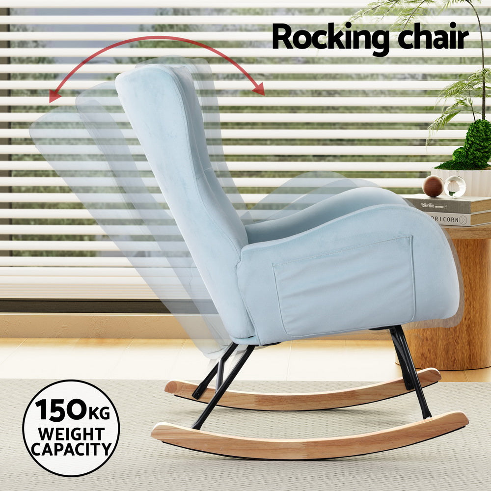 ADA Blue Velvet Rocking Chair with Pillow