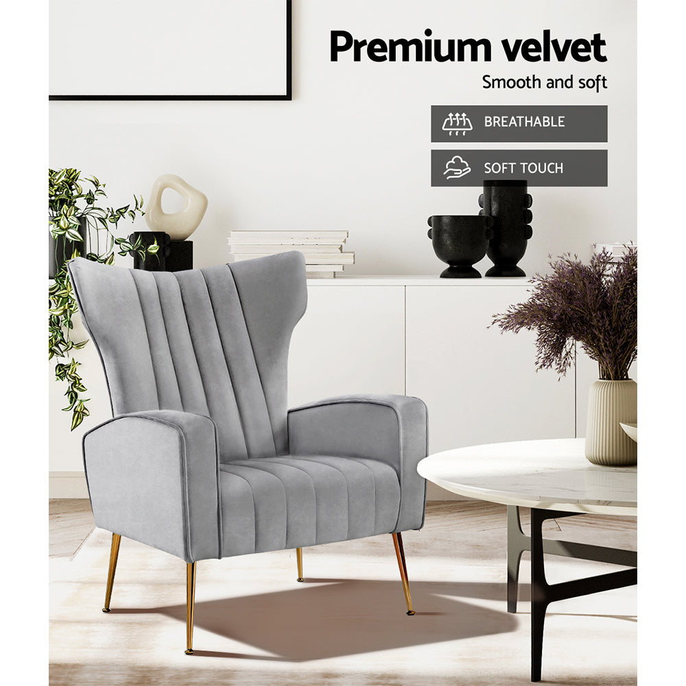 Kate Grey Velvet Armchair