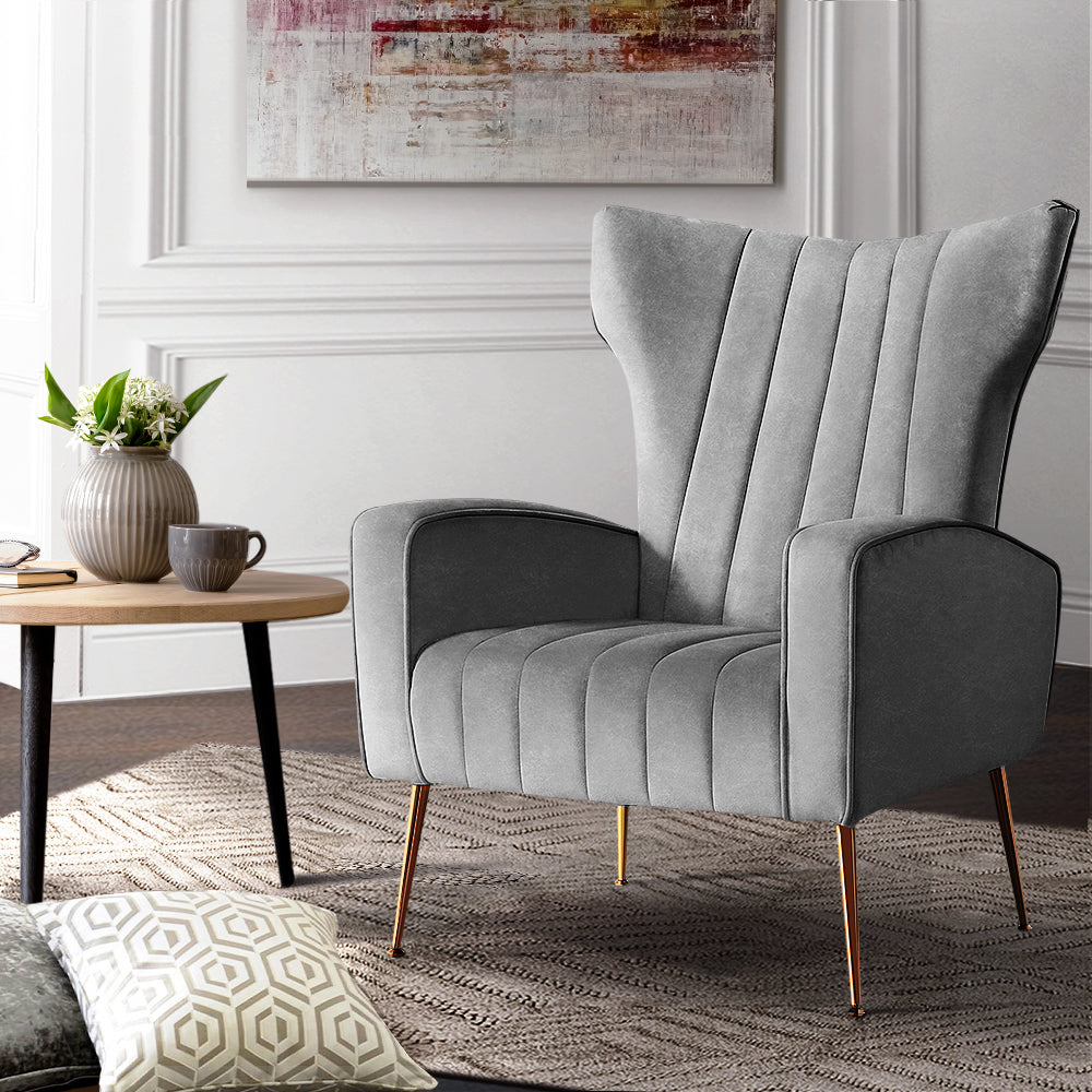 Kate Grey Velvet Armchair