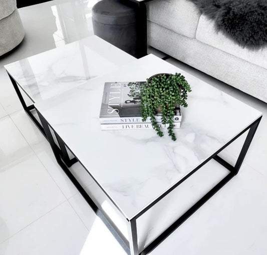 Ciest Square White Marble Nested Coffee Table Set