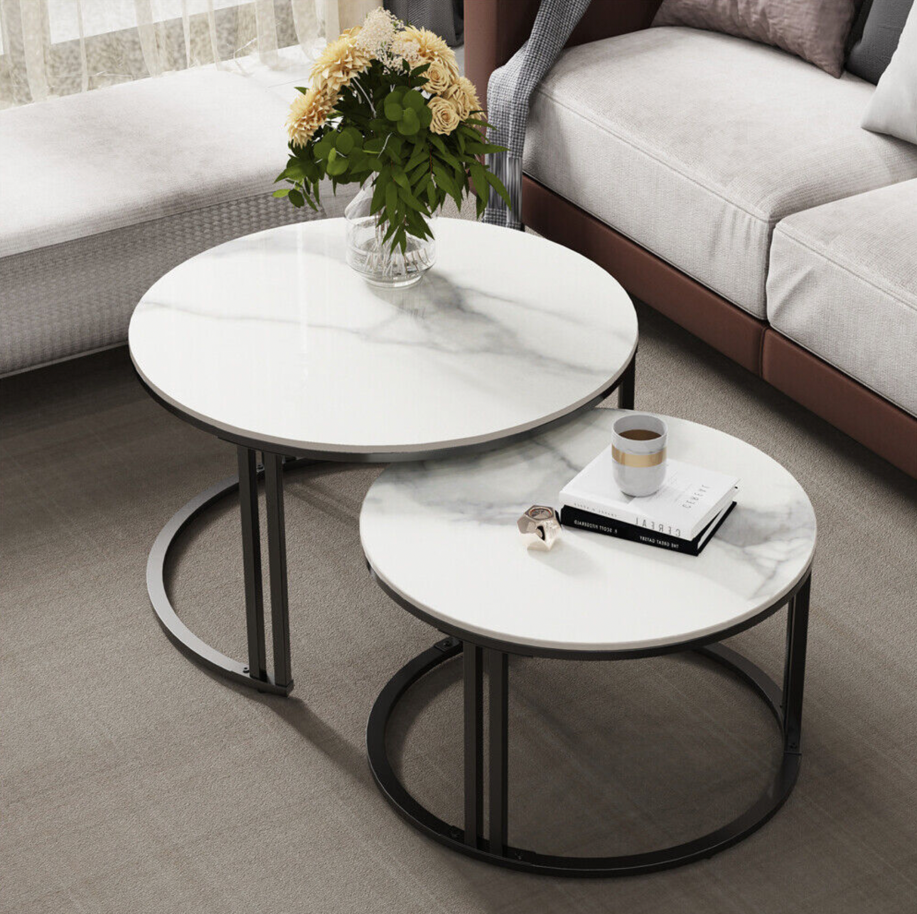 Ciest White Marble Stone Coffee Table Set
