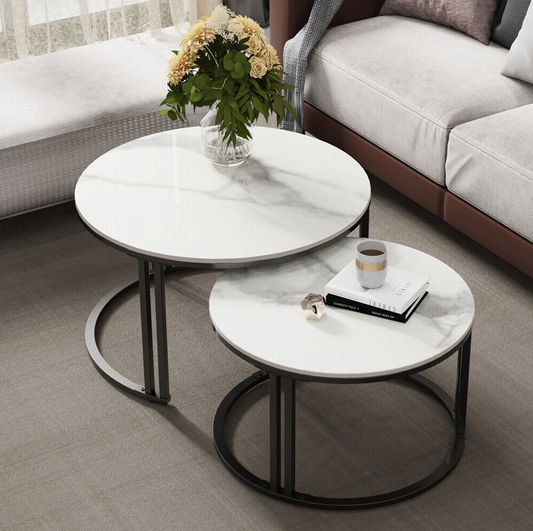 Ciest White Marble Stone Coffee Table Set