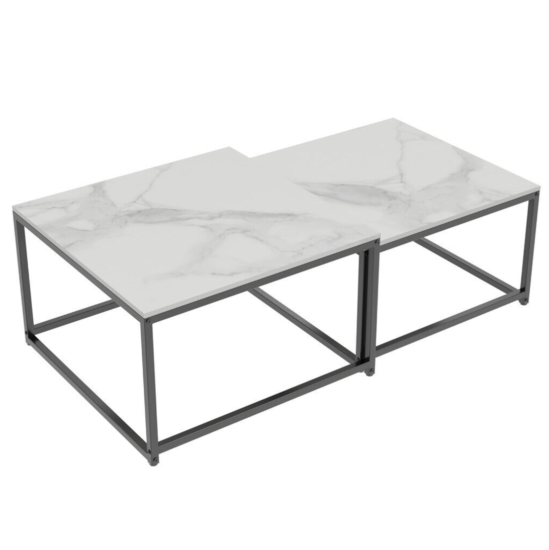 Ciest Square White Marble Nested Coffee Table Set