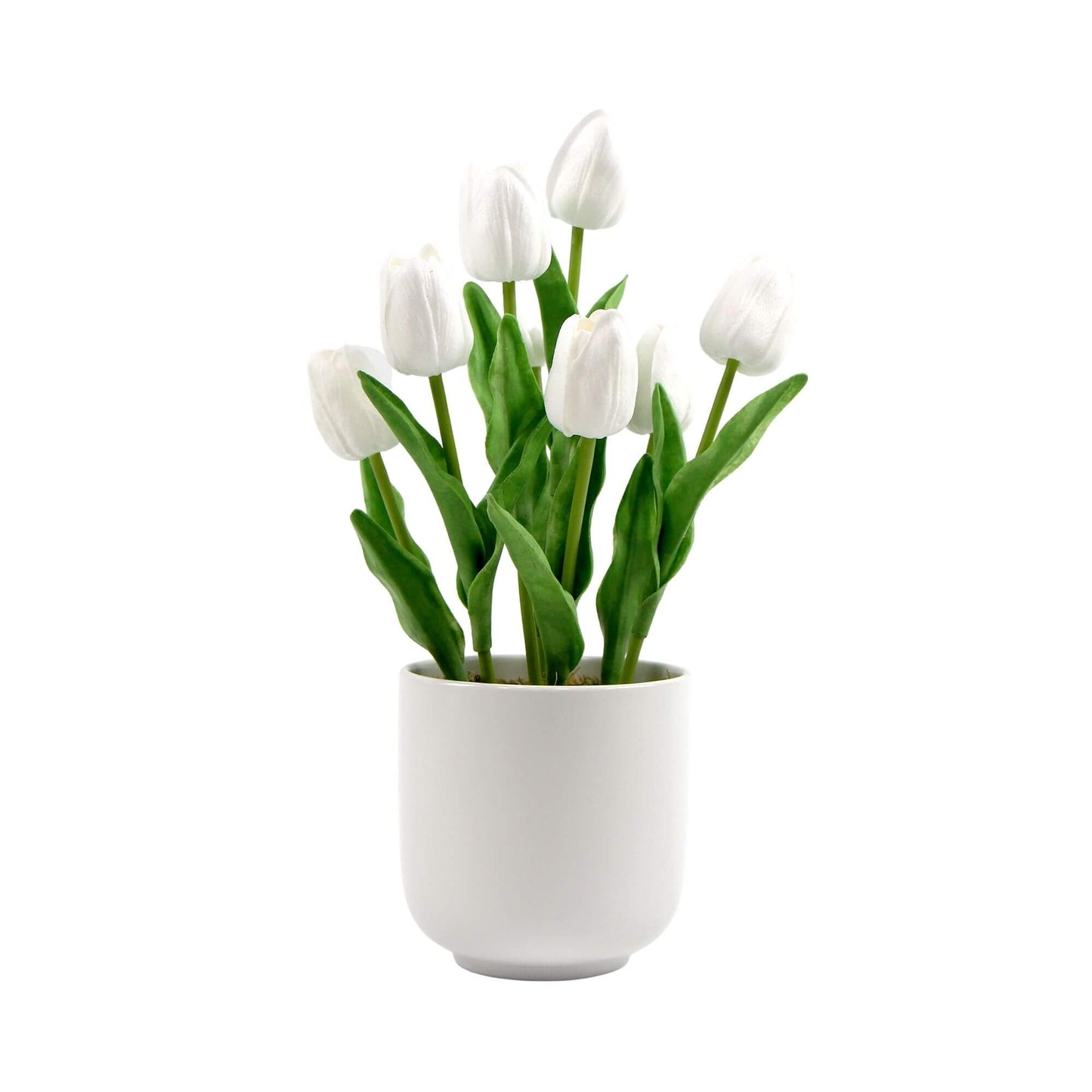 35cm Artificial White Tulips with Ceramic Bowl 35cm