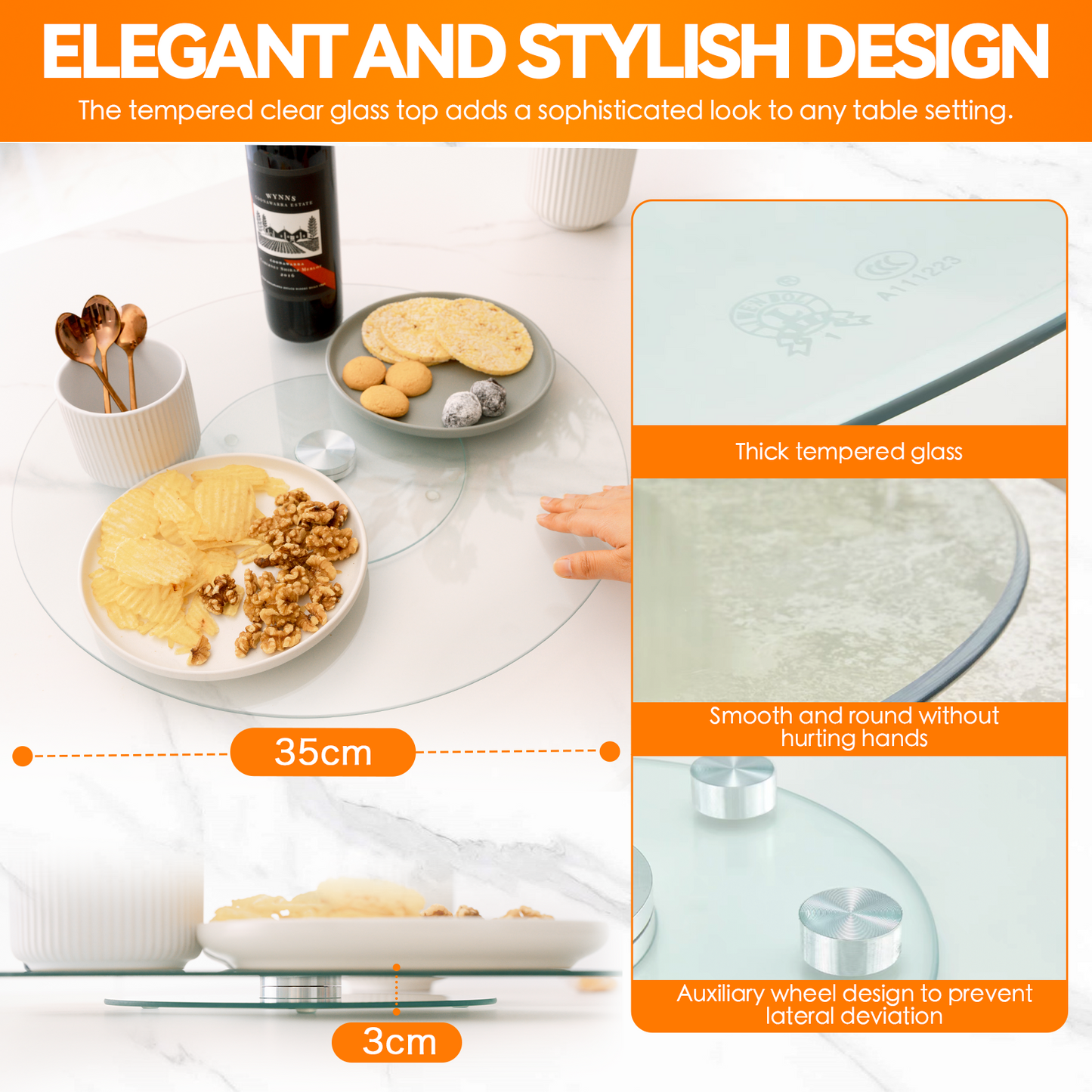 35cm Tempered Glass Lazy Susan
