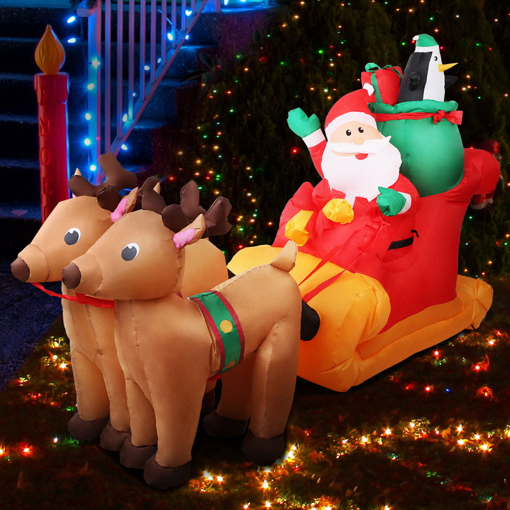Jingle Jollys 2.2m Christmas Inflatable Santa Sleigh