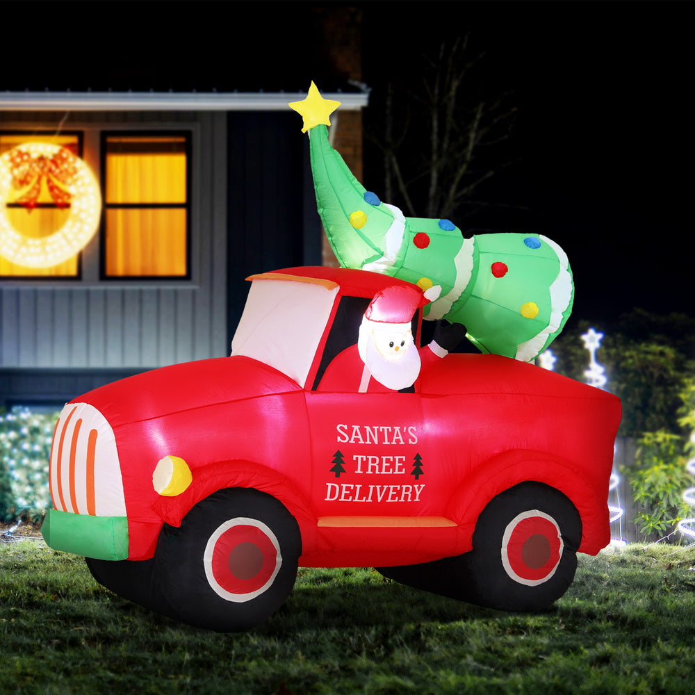 Jingle Jollys Christmas Inflatable Santa Truck 1.6M Height LED Decorations Illuminated