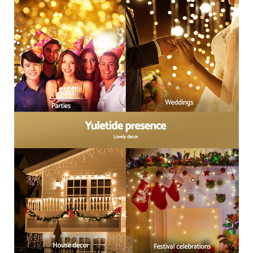 Jingle Jollys 12.5m Solar Christmas Icicle String Lights