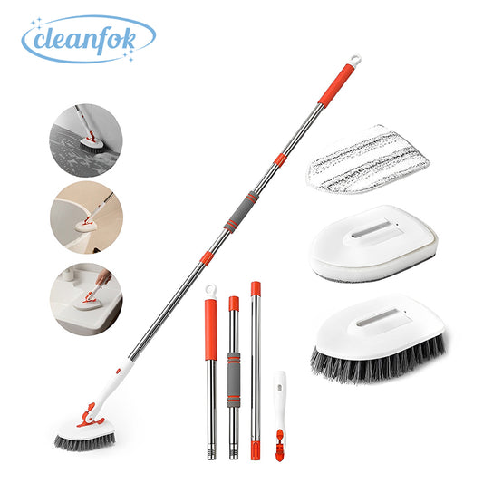 CLEANFOK 3 in 1 Tile Tub Scrubber Brush - Extendable Long Handle with Adjustable Angles_0