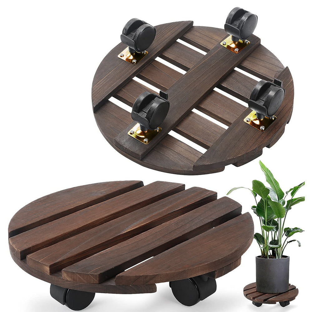 GREENHAVEN 2 Pack Plant Caddy with Lockable Wheels - Wood Color_1