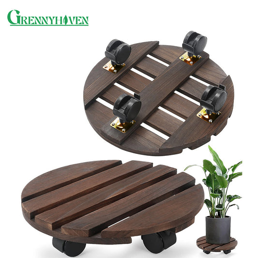 GREENHAVEN 2 Pack Plant Caddy with Lockable Wheels - Wood Color_0