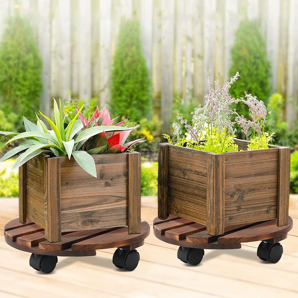 GREENHAVEN 2 Pack Plant Caddy with Lockable Wheels - Wood Color_5
