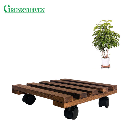 GREENHAVEN Plant Caddy Wooden Plant Stand with Wheels - Wood Color_0